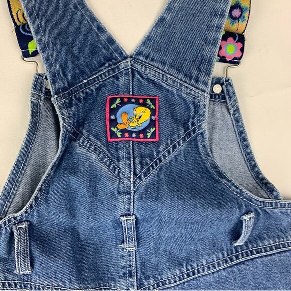 Vintage Tweety Bird Looney tunes girls size 8 denim shortalls overalls cartoon 9 - Picture 9 of 11